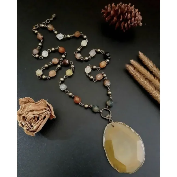 Kalung panjang natural dragon vein agate | handmade necklace