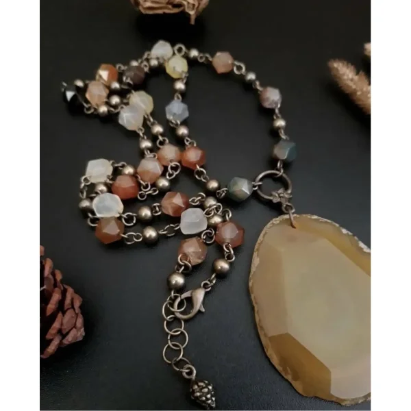 Kalung panjang natural dragon vein agate | handmade necklace