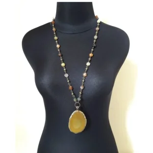 Kalung panjang natural dragon vein agate | handmade necklace