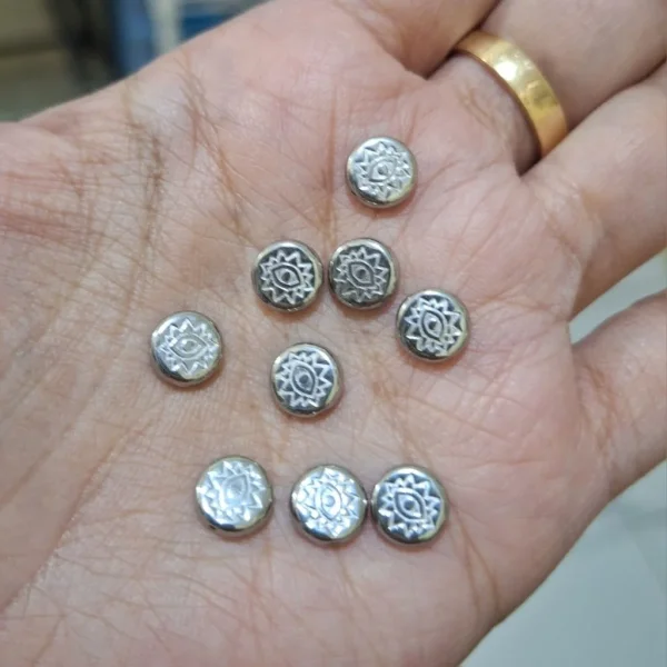 304 stainless steel flat round with Eye beads | manik stainless motif mata