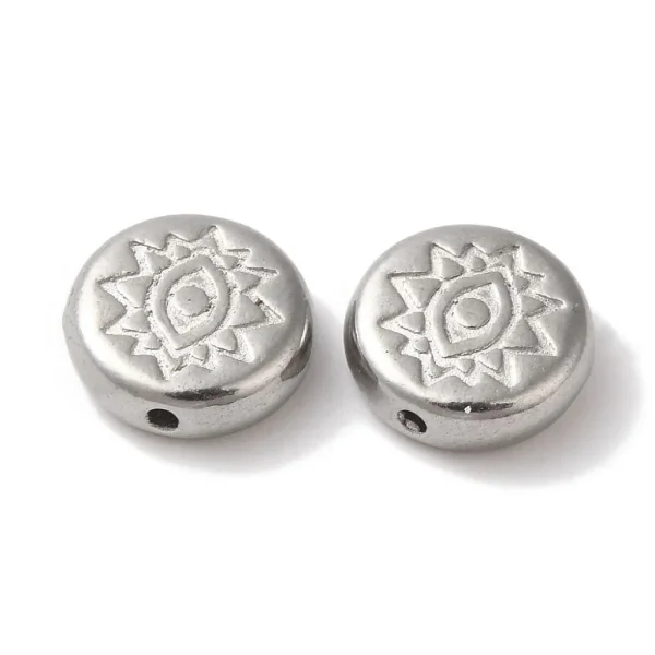 304 stainless steel flat round with Eye beads | manik stainless motif mata