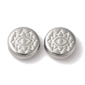 304 stainless steel flat round with Eye beads | manik stainless motif mata