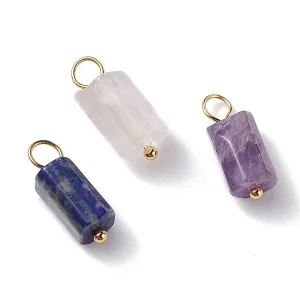 Natural gemstone column shape with 24k hook wire | liontin batu alam (1pc)