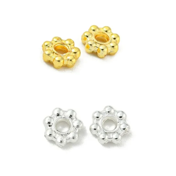18k gold plating brass and silver flower spacer beads (10pcs) | manik bunga tembaga lapis emas dan silver