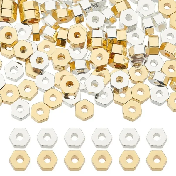 Silver and gold plated brass hexagon spacer beads | manik tembaga hexagon lapis emas