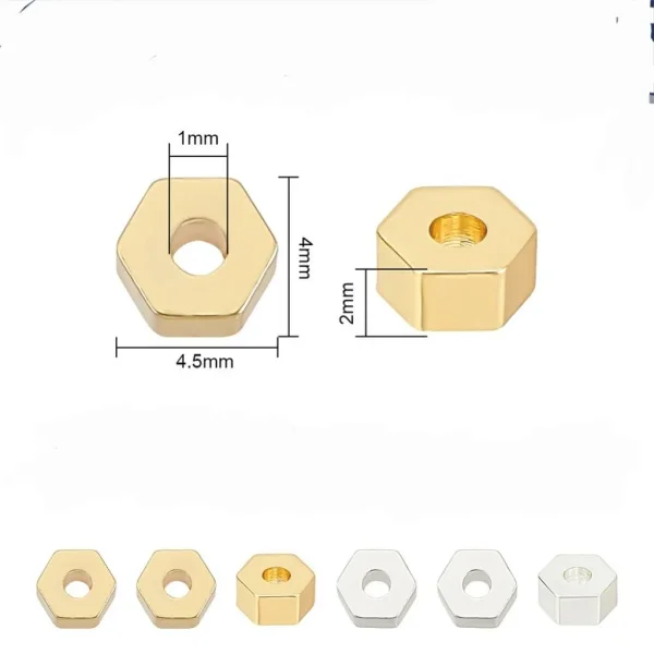 Silver and gold plated brass hexagon spacer beads | manik tembaga hexagon lapis emas