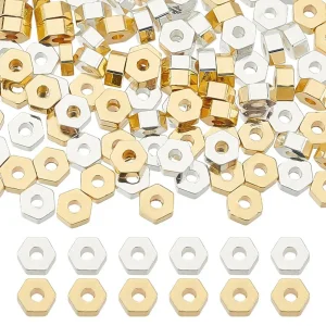 Silver and gold plated brass hexagon spacer beads | manik tembaga hexagon lapis emas