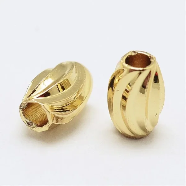 18k gold plated brass corrugated oval spacer beads | manik tembaga lapis emas bentuk oval
