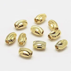 18k gold plated brass corrugated oval spacer beads | manik tembaga lapis emas bentuk oval