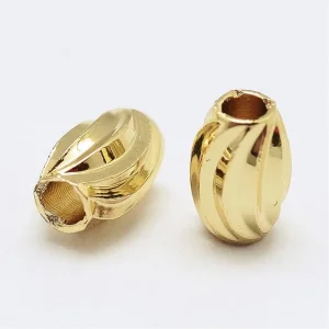 18k gold plated brass corrugated oval spacer beads | manik tembaga lapis emas bentuk oval