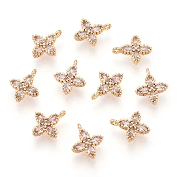 Flower Brass Micro Pave Clear CZ charm pendant, Real 18K Gold Plated | charm liontin bunga zircon
