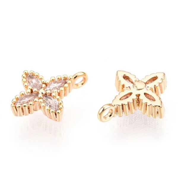 Flower Brass Micro Pave Clear CZ charm pendant, Real 18K Gold Plated | charm liontin bunga zircon