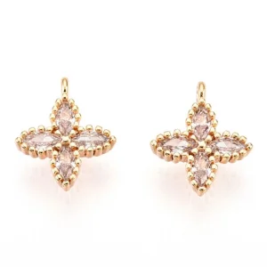 Flower Brass Micro Pave Clear CZ charm pendant, Real 18K Gold Plated | charm liontin bunga zircon