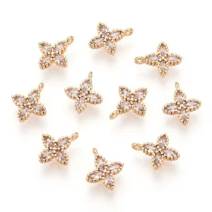Flower Brass Micro Pave Clear CZ charm pendant, Real 18K Gold Plated | charm liontin bunga zircon