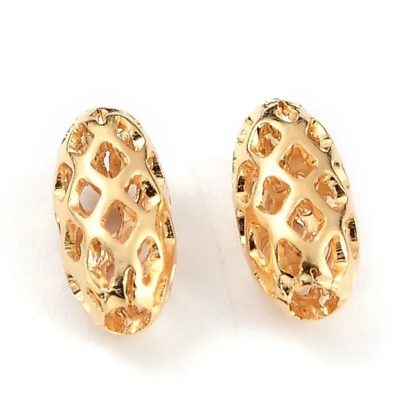 18k gold plated brass hollow rice shape beads | manik bentuk oval