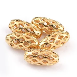 18k gold plated brass hollow rice shape beads | manik bentuk oval