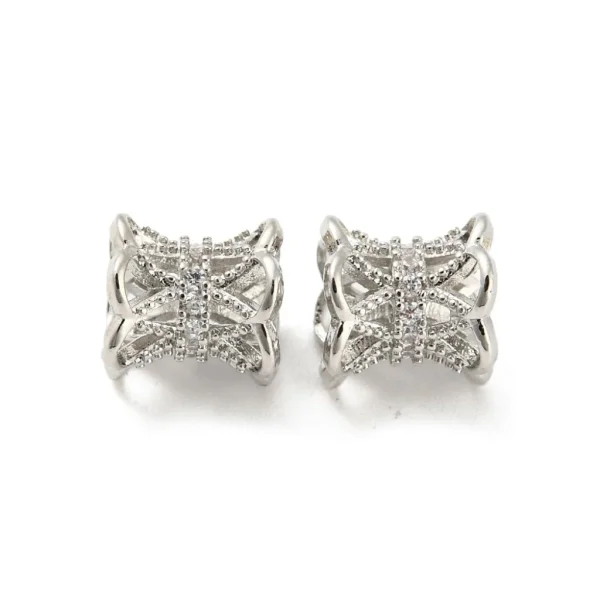 Platinum plated brass micro pave cubic zirconia hollow flower beads | manik zircon platinum