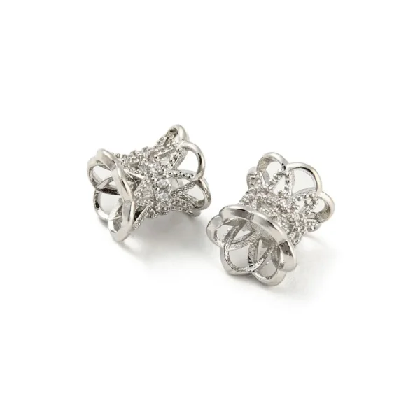 Platinum plated brass micro pave cubic zirconia hollow flower beads | manik zircon platinum