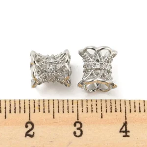 Platinum plated brass micro pave cubic zirconia hollow flower beads | manik zircon platinum