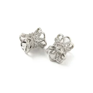 Platinum plated brass micro pave cubic zirconia hollow flower beads | manik zircon platinum