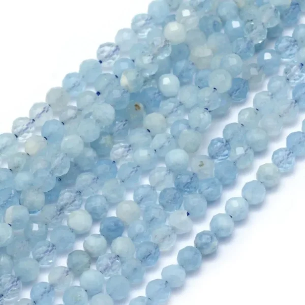 Natural aquamarine faceted round beads 3mm