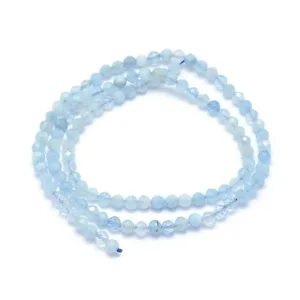 Natural aquamarine faceted round beads 3mm