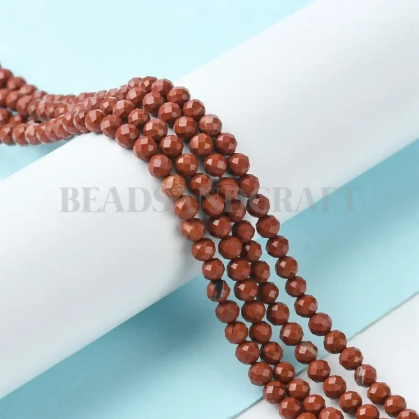 Natural red jasper faceted round beads 3mm | manik batu alam jasper