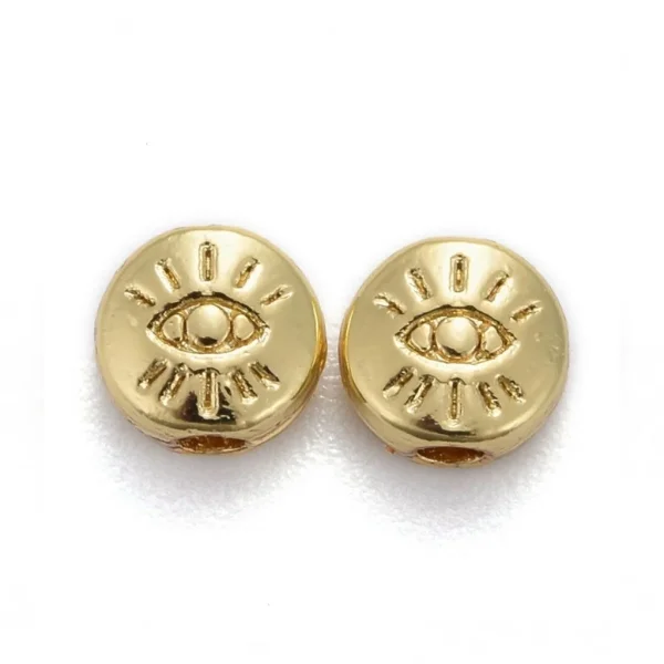18k gold and platinum plated flat round with evil eye beads | manik coin motif mata