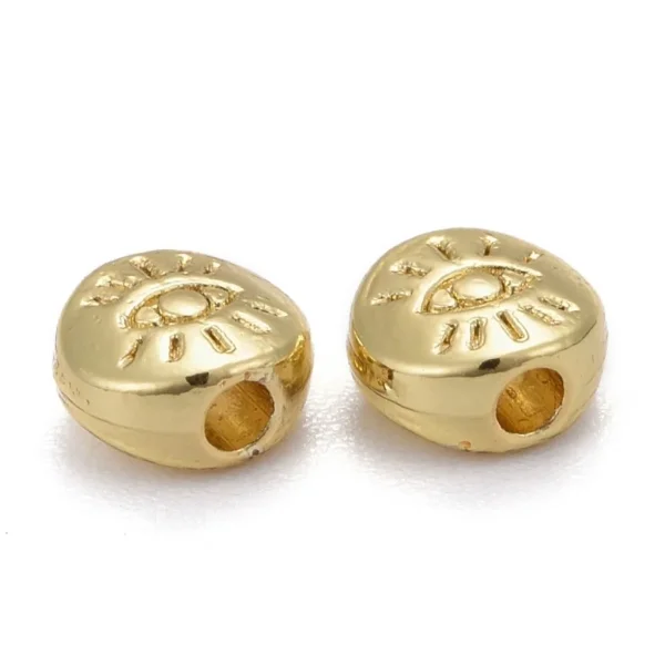 18k gold and platinum plated flat round with evil eye beads | manik coin motif mata