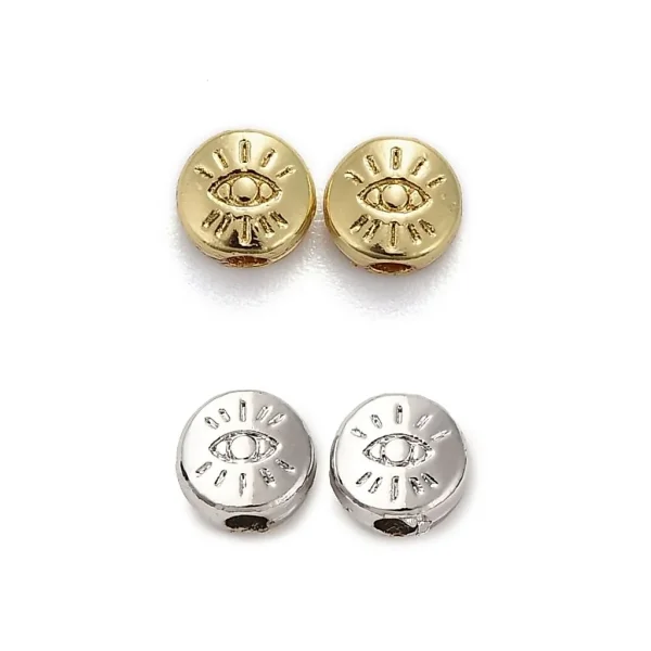 18k gold and platinum plated flat round with evil eye beads | manik coin motif mata