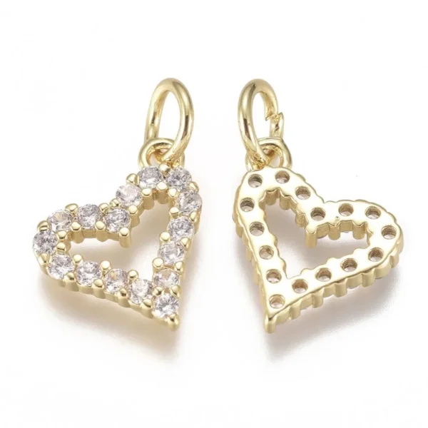 Heart Brass Micro Pave Clear CZ charm pendant, Real 18K Gold Plated | liontin charm hati