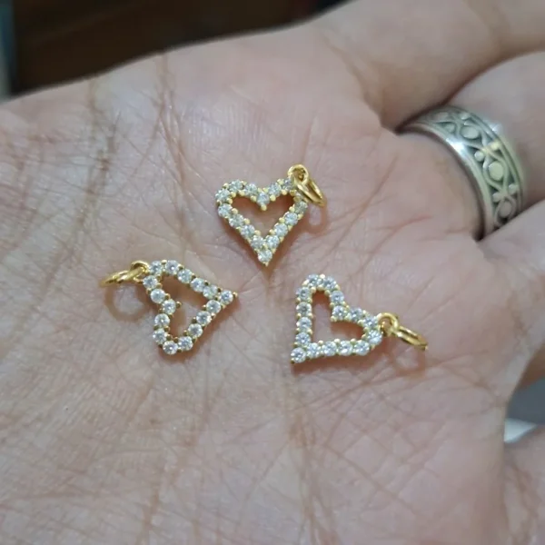 Heart Brass Micro Pave Clear CZ charm pendant, Real 18K Gold Plated | liontin charm hati
