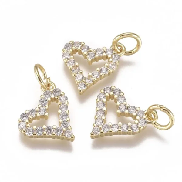 Heart Brass Micro Pave Clear CZ charm pendant, Real 18K Gold Plated | liontin charm hati