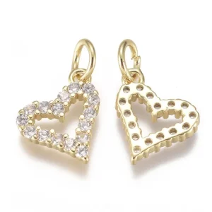 Heart Brass Micro Pave Clear CZ charm pendant, Real 18K Gold Plated | liontin charm hati