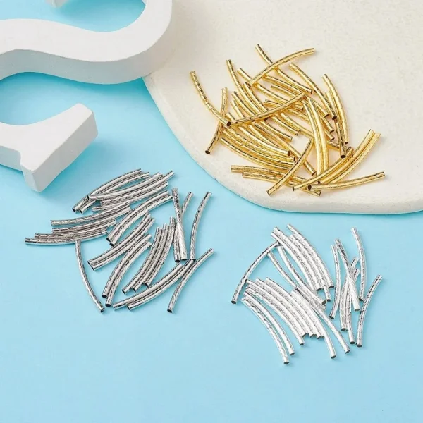 Metal alloy brass tube curve beads | manik tabung bahan tembaga ukuran dideskripsi
