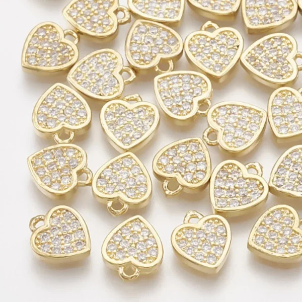 Heart Brass Micro Pave Clear CZ charm pendant, Real 18K Gold Plated | charm hati zircon