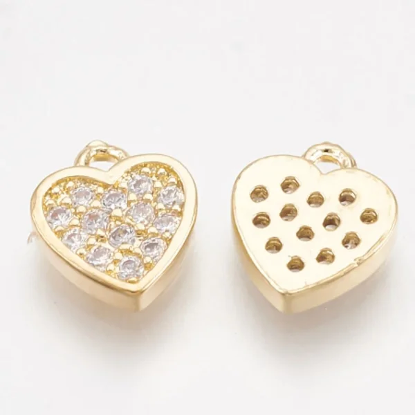 Heart Brass Micro Pave Clear CZ charm pendant, Real 18K Gold Plated | charm hati zircon