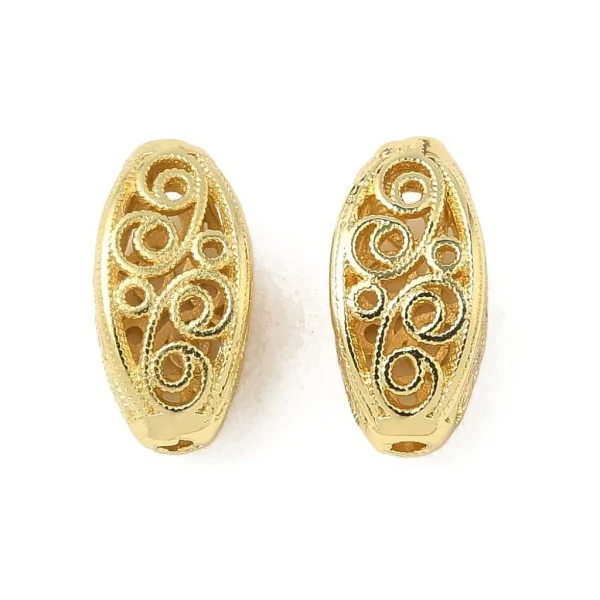 18k gold plated brass hollow oval beads