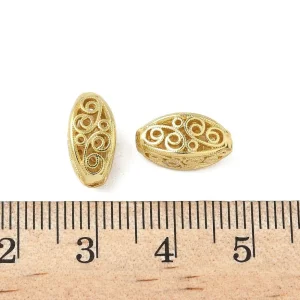 18k gold plated brass hollow oval beads