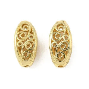 18k gold plated brass hollow oval beads