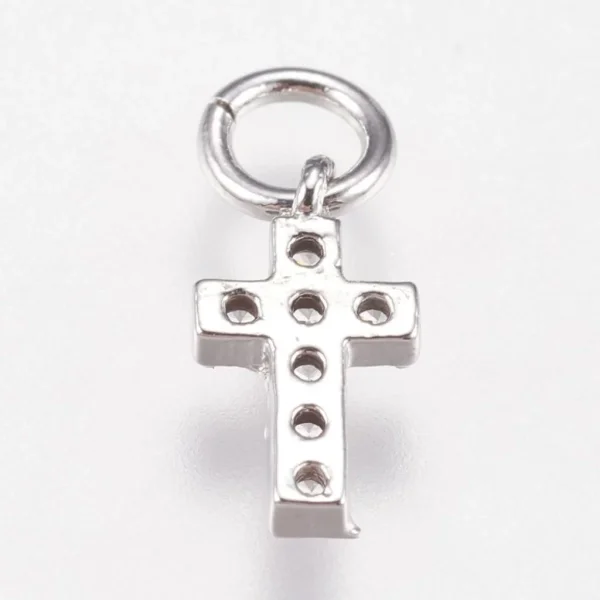 Real platinum plated brass cross small charm pendant