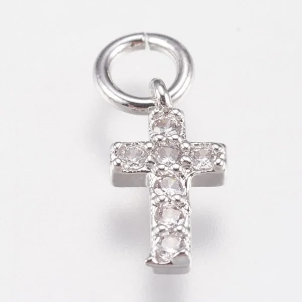 Real platinum plated brass cross small charm pendant