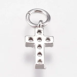 Real platinum plated brass cross small charm pendant