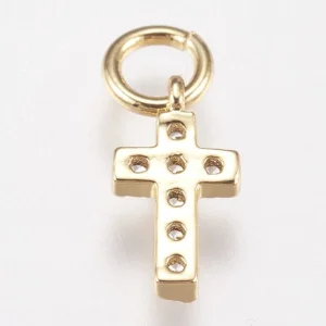 Real platinum plated brass cross small charm pendant