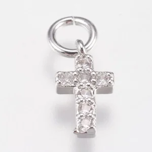 Real platinum plated brass cross small charm pendant