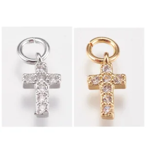 Real platinum plated brass cross small charm pendant