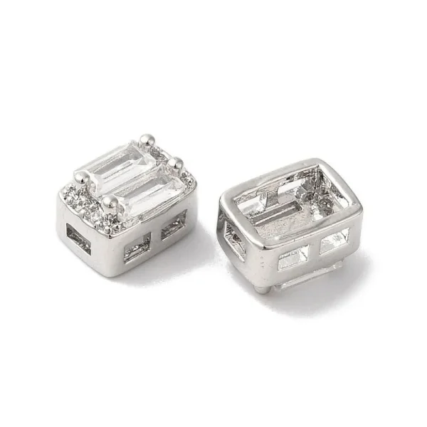 Real platinum plated brass micro pave cubic zirconia rectangle beads