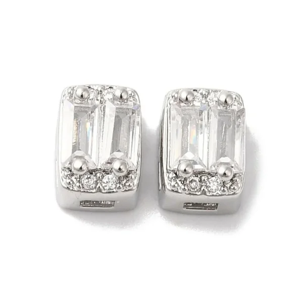 Real platinum plated brass micro pave cubic zirconia rectangle beads