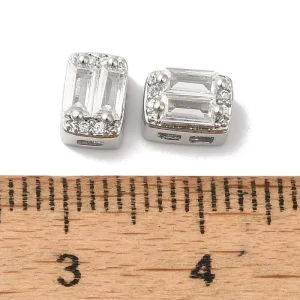 Real platinum plated brass micro pave cubic zirconia rectangle beads