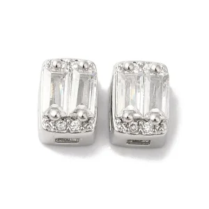 Real platinum plated brass micro pave cubic zirconia rectangle beads